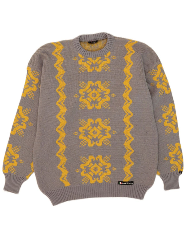 Винтажный мужской джемпер с круглым вырезом IT 54 XL, серый, шерсть Fair Isle