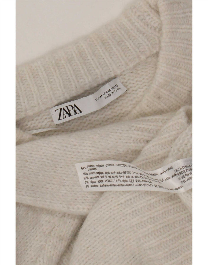 Женский свободный джемпер с круглым вырезом Zara UK 14, средний белый полиэстер