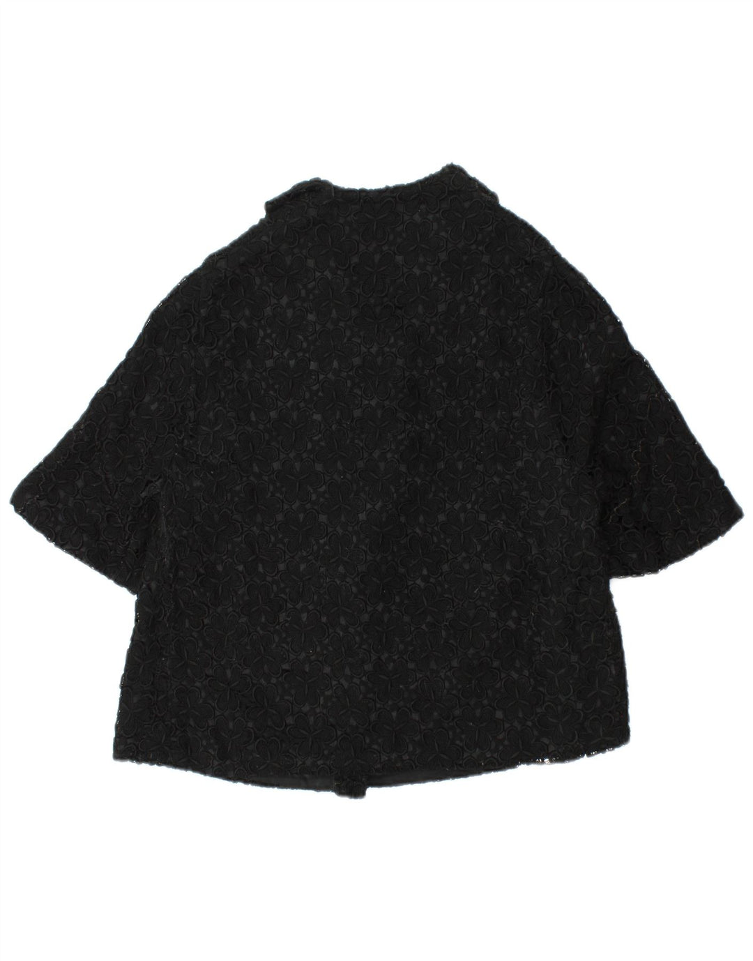 ВИНТАЖНЫЙ женский пиджак с коротким рукавом UK 12, средний черный с цветочным принтом