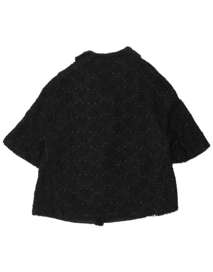 ВИНТАЖНЫЙ женский пиджак с коротким рукавом UK 12, средний черный с цветочным принтом