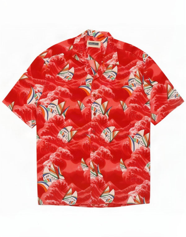 Vintage Mens Abstract Pattern Short Sleeve Shirt 2XL Red Viscose