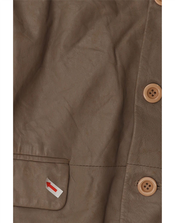 ВИНТАЖНЫЙ женский кожаный пиджак на 3 пуговицах, Великобритания 16, большой серый кожаный