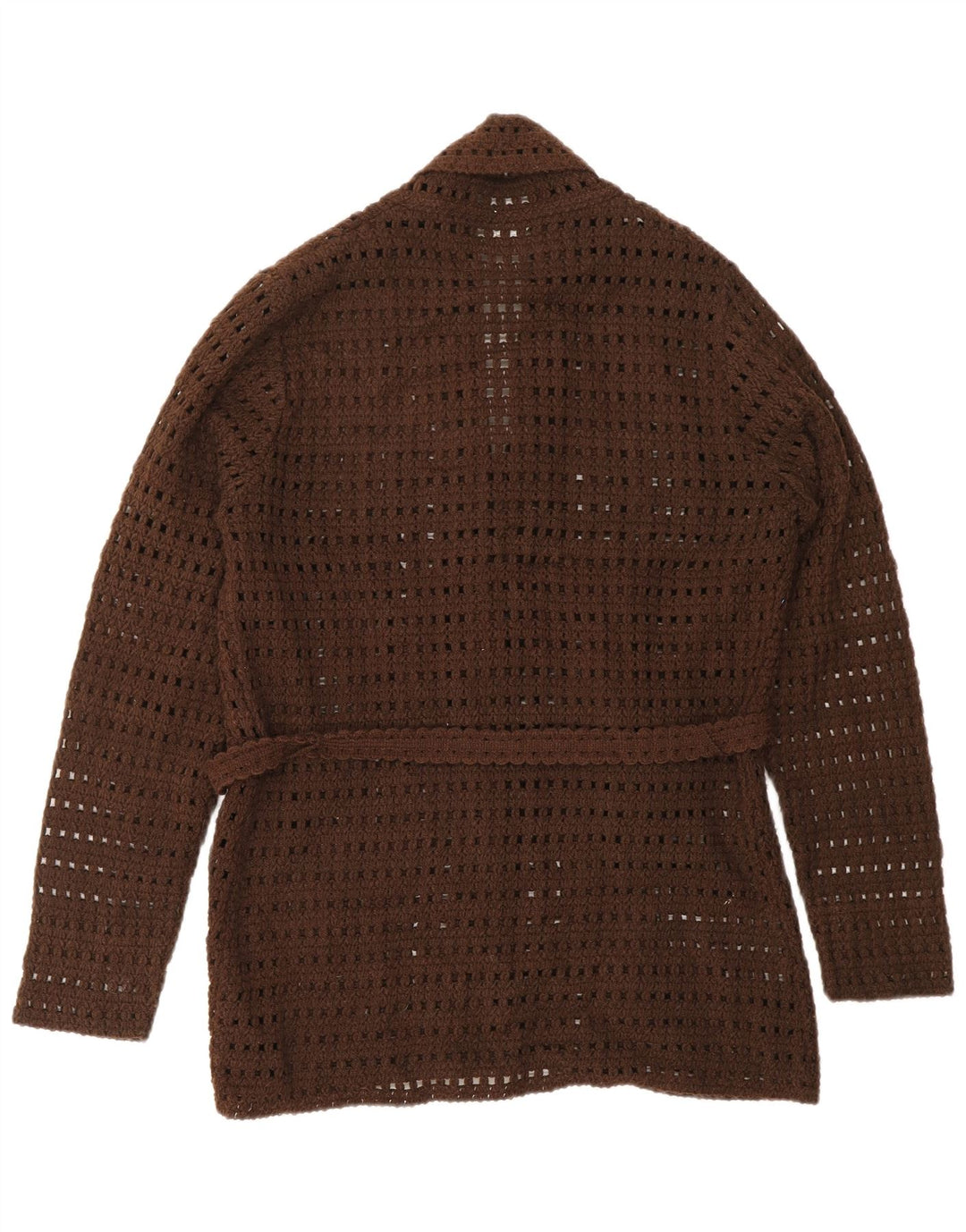 ВИНТАЖНЫЙ женский свитер-кардиган крючком UK 14, большой коричневый акрил