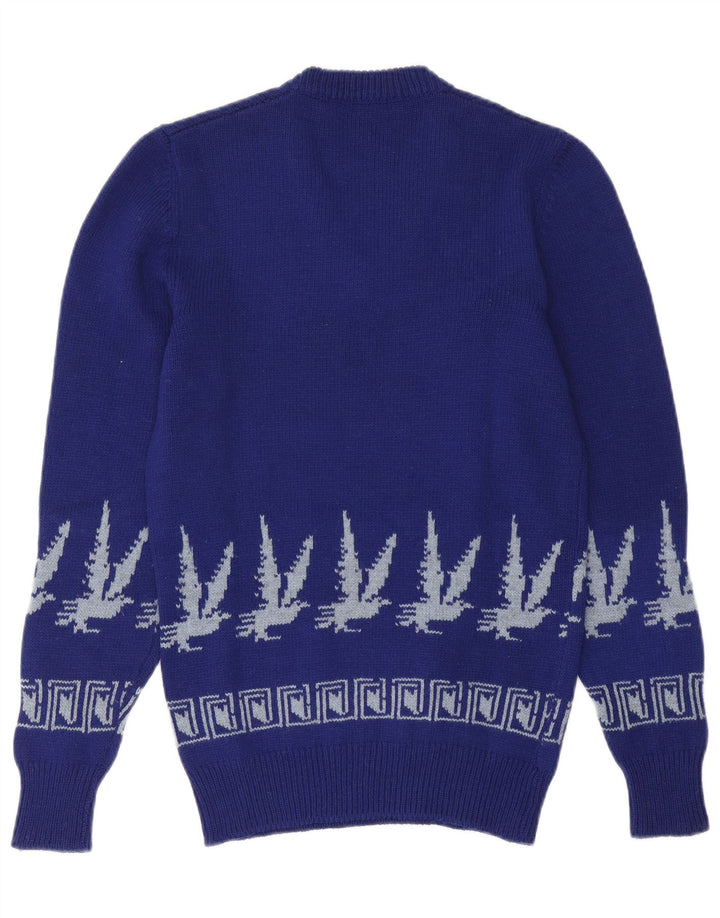 Винтажный мужской джемпер с v-образным вырезом, маленький синий свитер Fair Isle