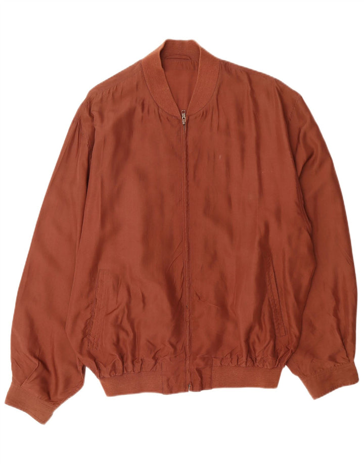 Мужской бомбер VINTAGE UK 40, большой, коричневый, шелковый
