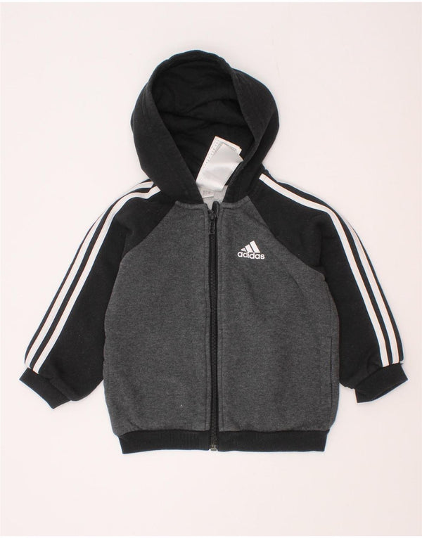 Свитер с капюшоном на молнии Adidas для мальчиков 12–18 месяцев, серый хлопок с цветными блоками