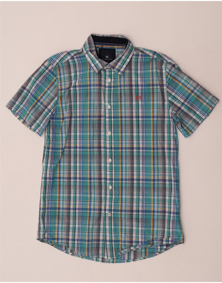 Crew Clothing Мужская рубашка с коротким рукавом, хлопковая синяя клетка среднего размера