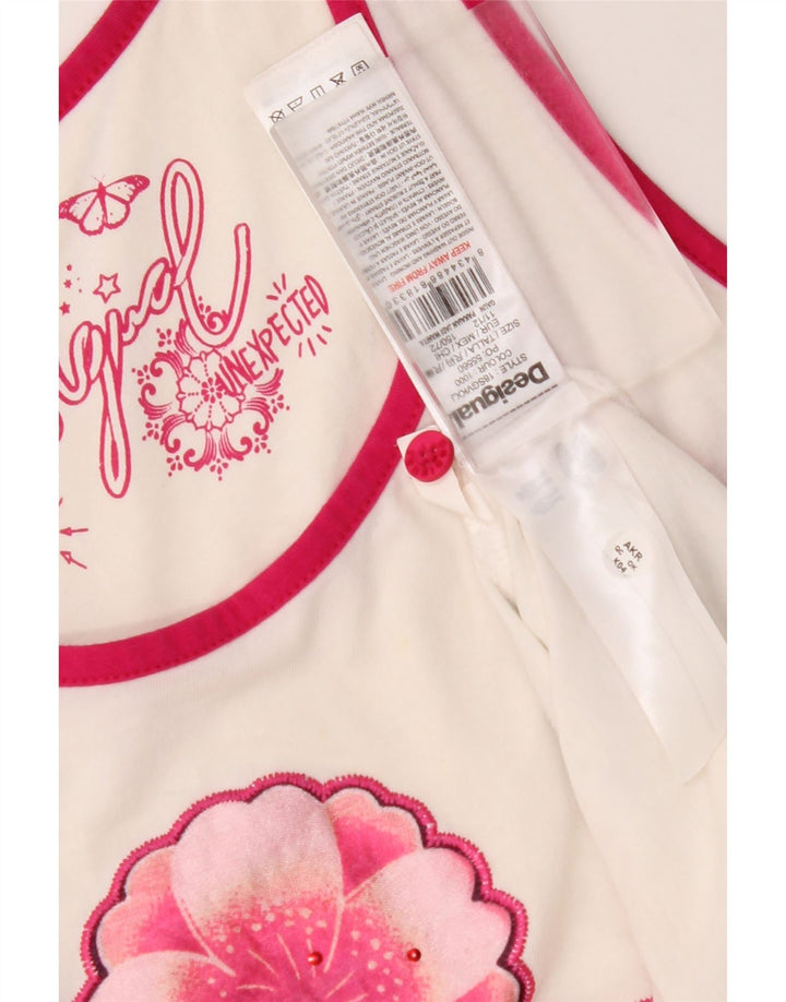 Платье-туника без рукавов с рисунком для девочек 11-12 лет, белое цветочное платье