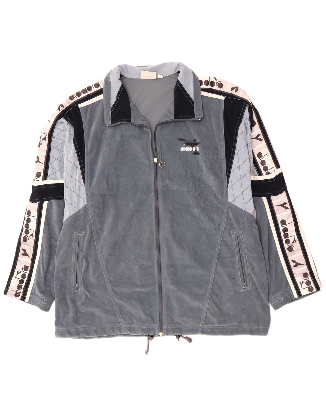 Мужской велюровый спортивный костюм DIADORA с графическим рисунком, Великобритания, 46 XL, серый с цветными блоками