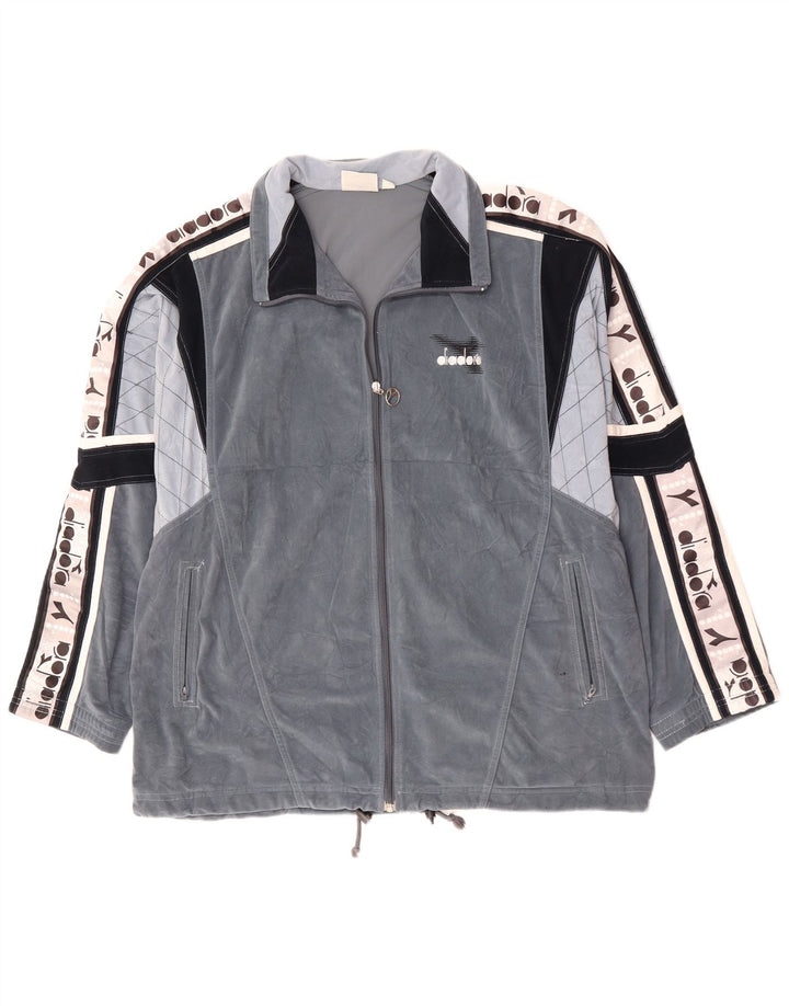 Мужской велюровый спортивный костюм DIADORA с графическим рисунком, Великобритания, 46 XL, серый с цветными блоками