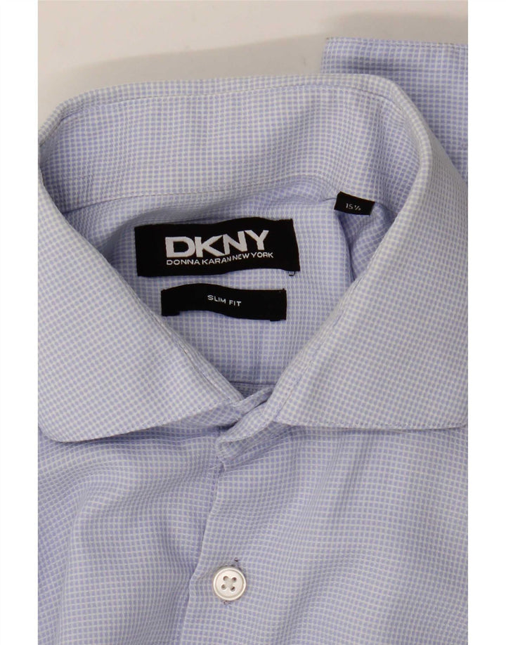 Dkny Мужская деловая рубашка приталенного кроя, размер 15 1/2, синяя в клетку среднего размера