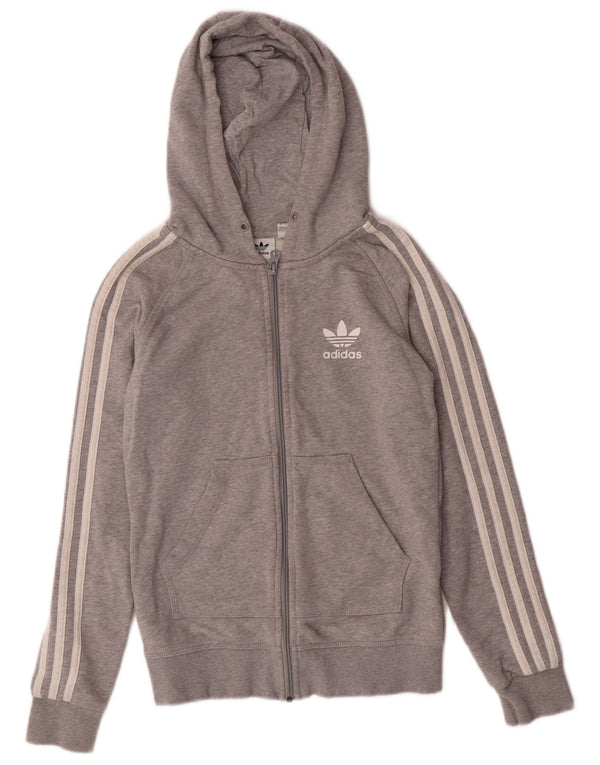 Женский свитер с капюшоном на молнии Adidas UK 6 XS, хлопок в серую полоску