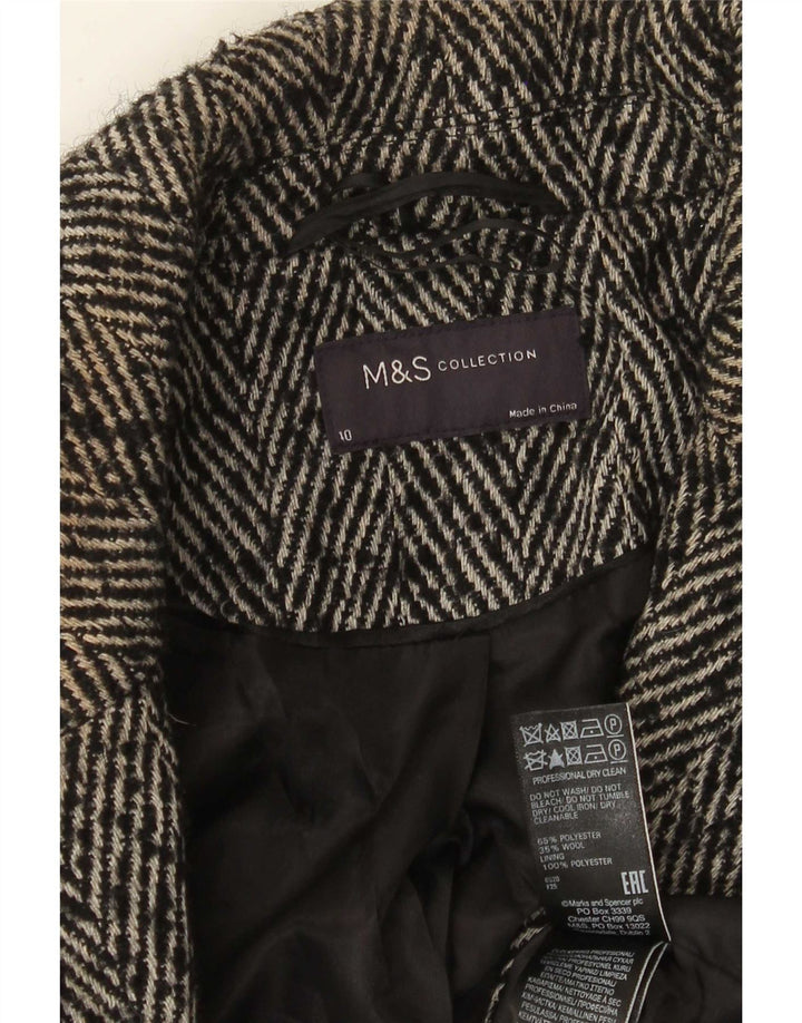 Женское двубортное пальто Marks & Spencer UK 10, маленькое серое с узором «в елочку»
