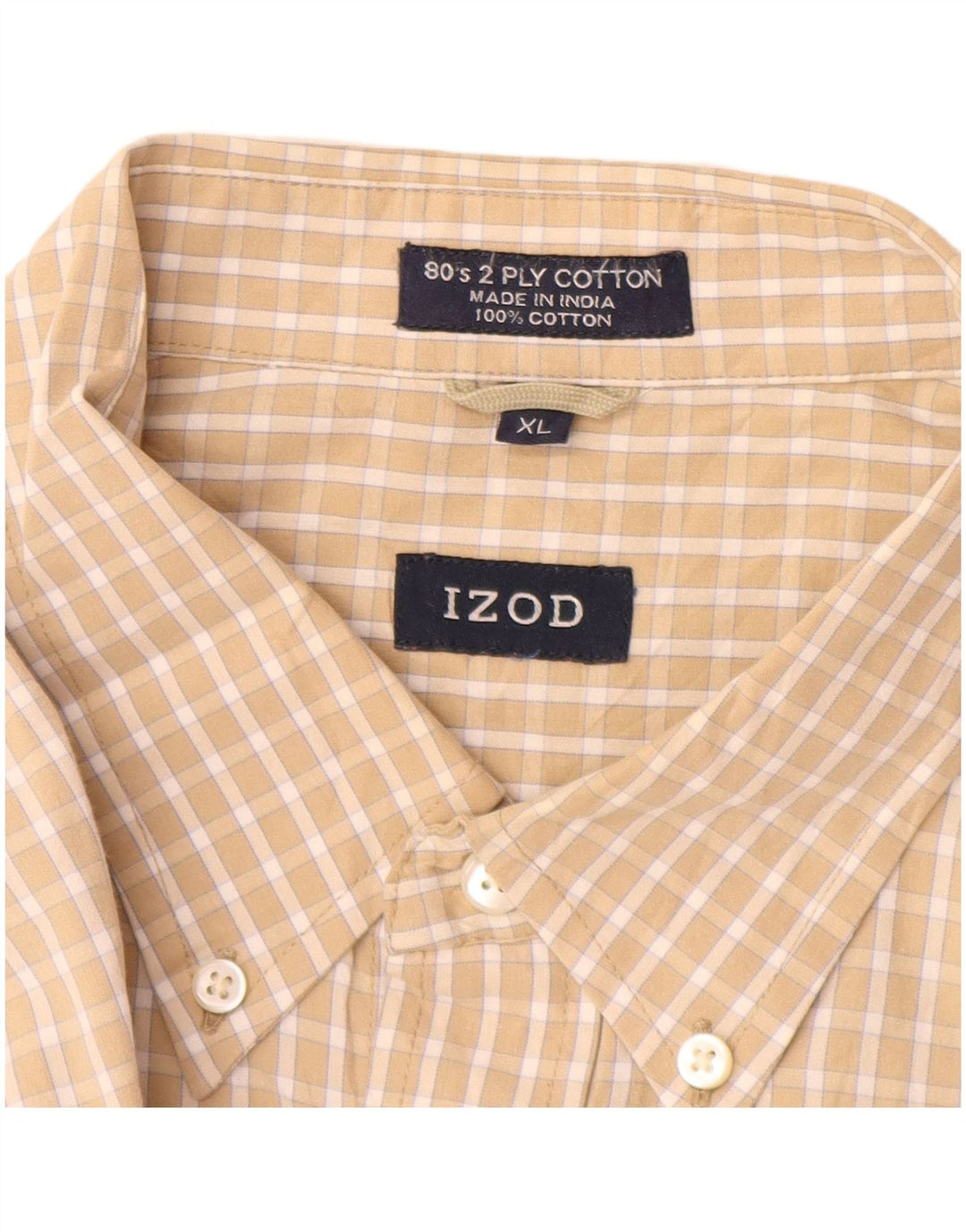 Рубашка мужская Izod XL бежевая, в мелкую клетку, хлопок