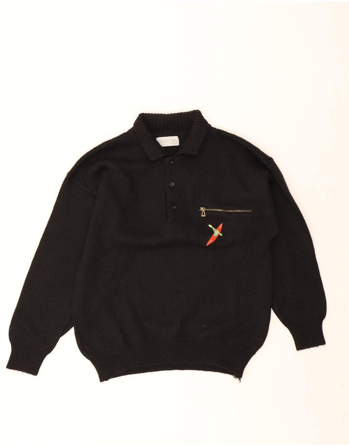 Мужской джемпер с воротником поло Settebello, большой черный шерстяной свитер