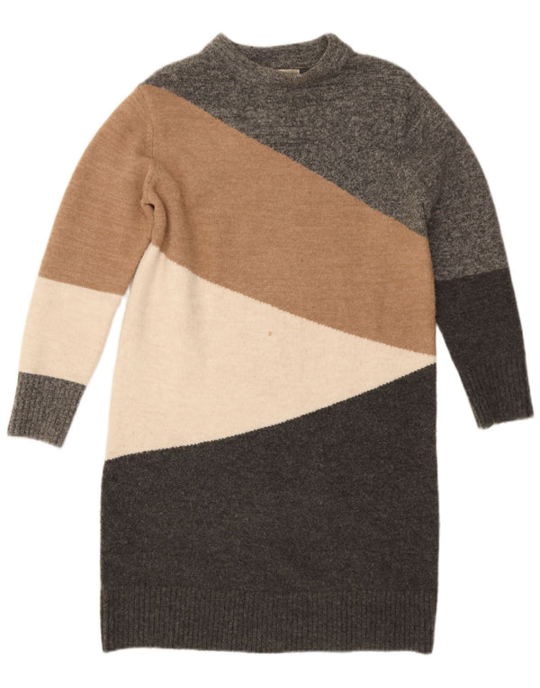 Женское платье-джемпер Monsoon UK 14, средний серый цвет с цветными блоками, акрил