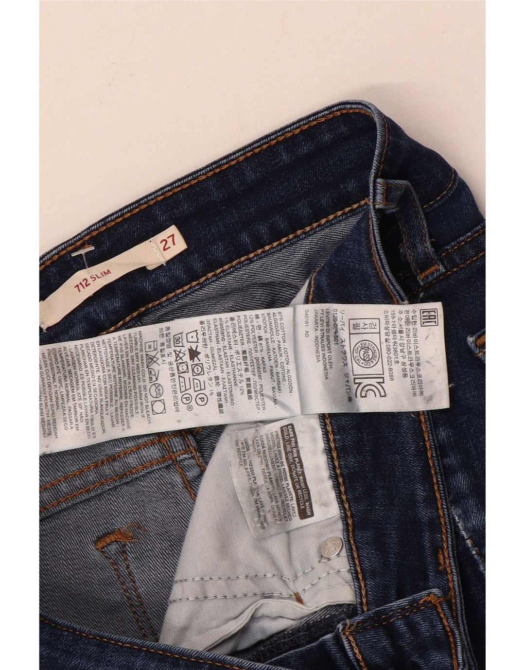 Женские узкие джинсы Levi's 712 W27 L27 синие, хлопок