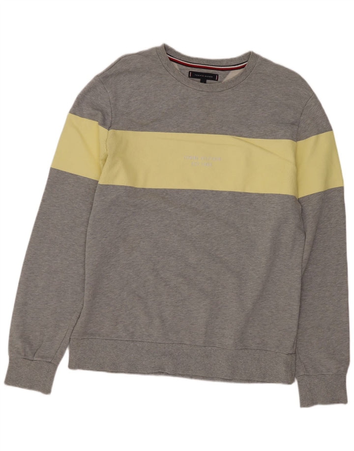Мужской свитшот Tommy Hilfiger, большой серый хлопковый джемпер с цветными блоками