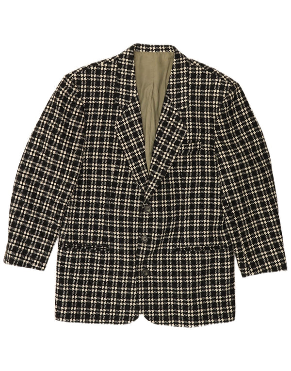 ВИНТАЖНЫЙ Мужской пиджак на 3 пуговицах IT 48, средний черный, шерсть с узором «гусиные лапки»