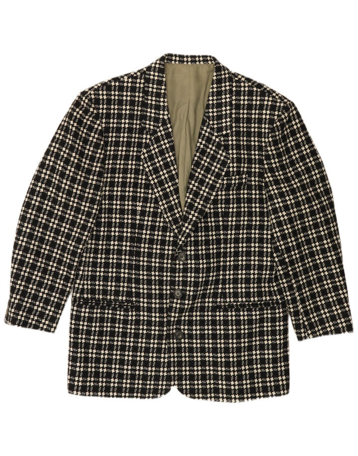 ВИНТАЖНЫЙ Мужской пиджак на 3 пуговицах IT 48, средний черный, шерсть с узором «гусиные лапки»