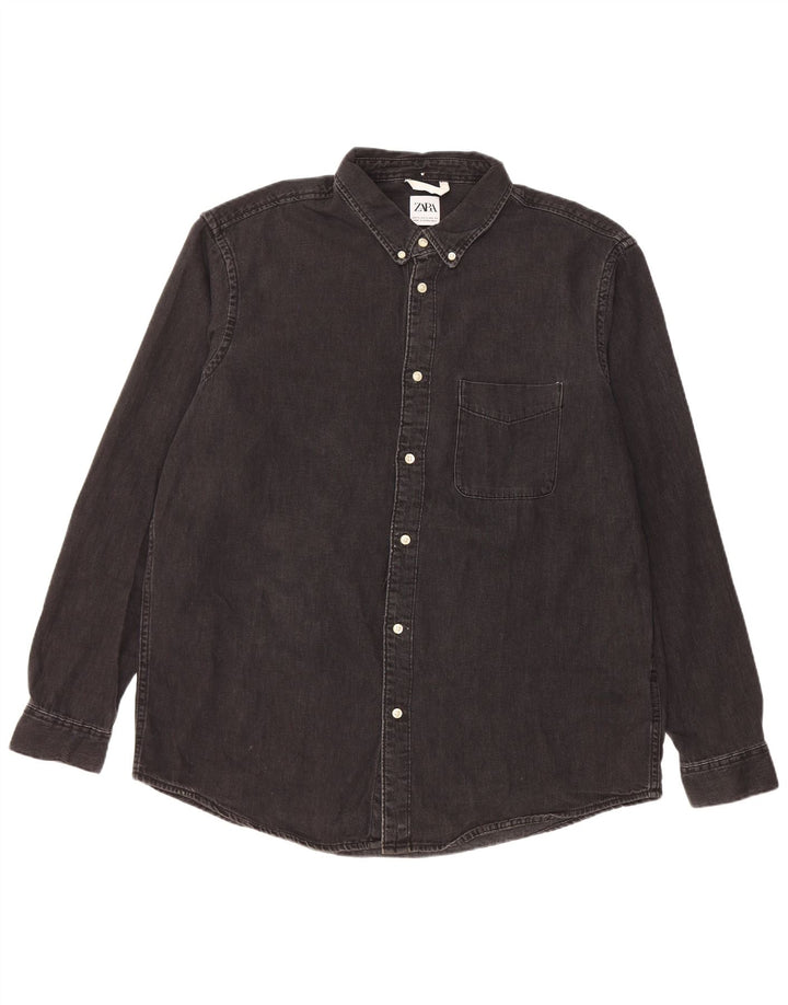 Мужская джинсовая рубашка Zara XL, черный хлопок