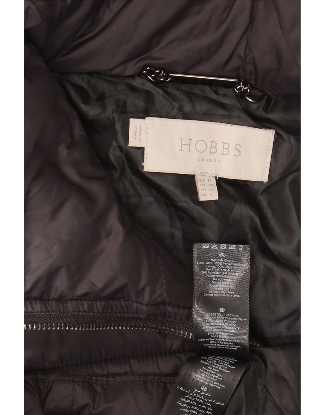 Женское стеганое пальто с капюшоном Hobbs UK 12, средний черный, полиамид