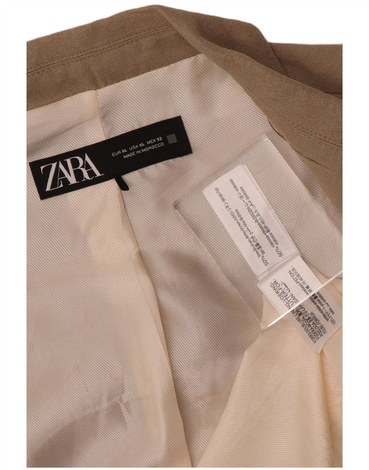 Женский открытый пиджак Zara UK 18 XL, бежевый, льняной