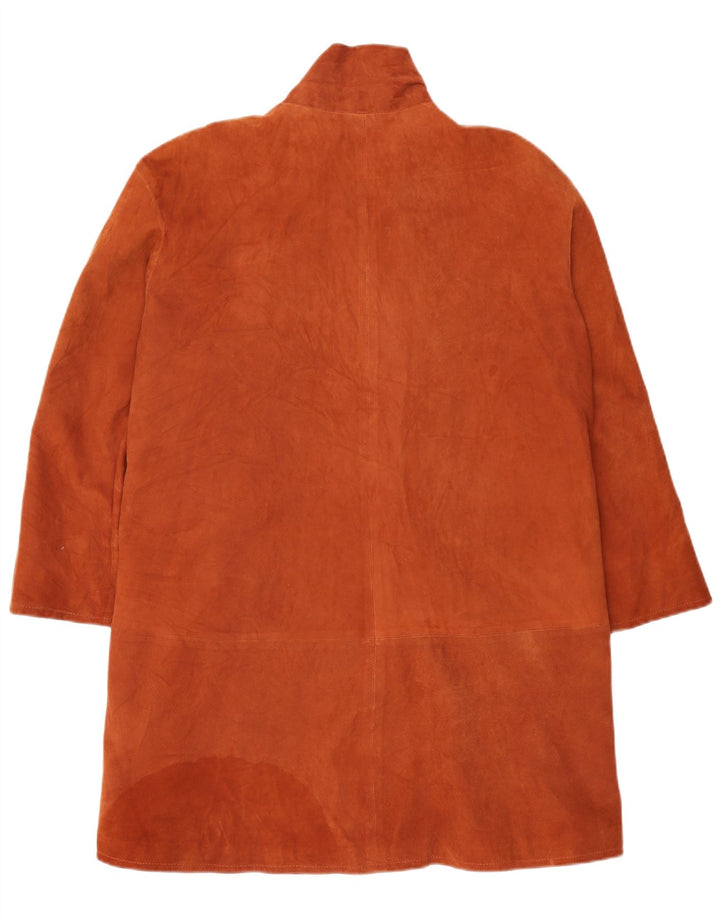 Винтажное женское замшевое пальто оверсайз IT 42, кожа среднего коричневого цвета