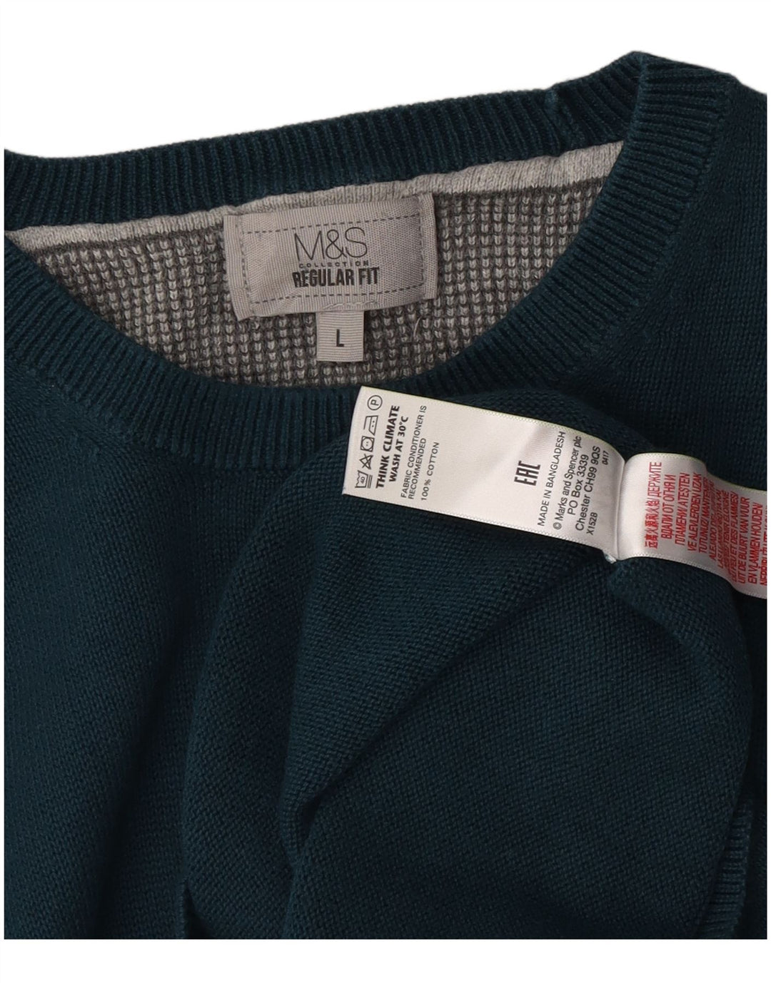 Мужской джемпер обычного кроя Marks & Spencer, большой синий хлопковый свитер с круглым вырезом