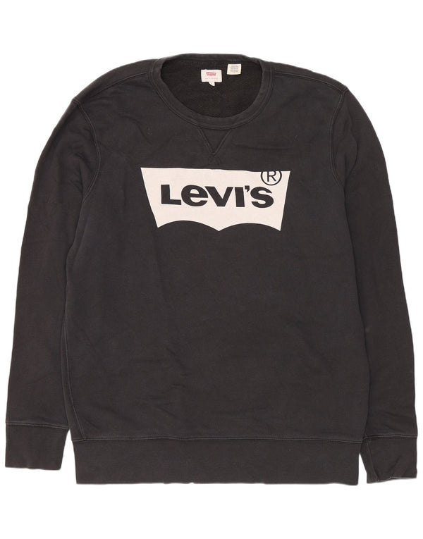 Мужской джемпер обычного кроя с рисунком Levi's, большой черный хлопковый джемпер