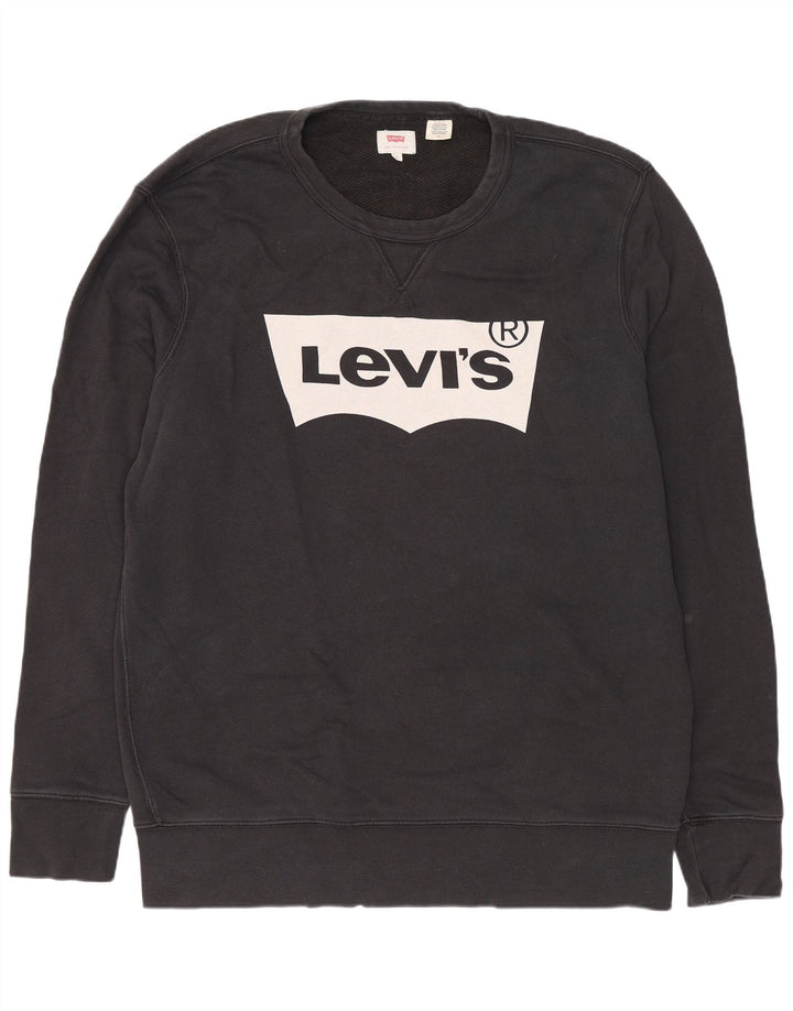 Мужской джемпер обычного кроя с рисунком Levi's, большой черный хлопковый джемпер