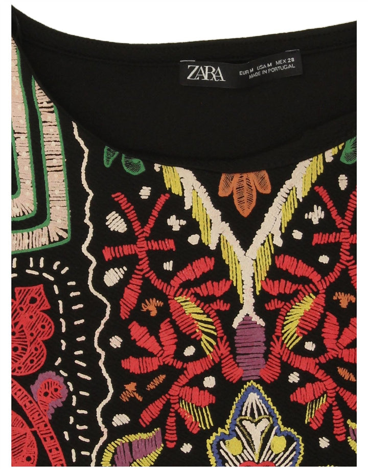Женское платье прямого кроя с абстрактным узором Zara UK 14, средний черный