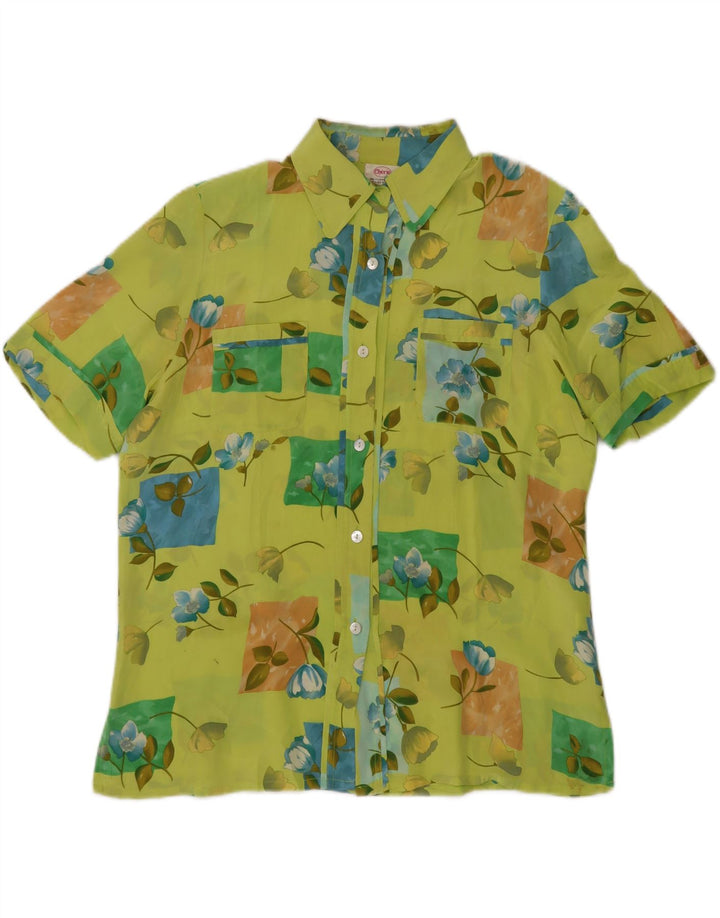 Женская прозрачная блузка-рубашка с коротким рукавом CHERIE IT 48 XL, зеленая с цветочным принтом