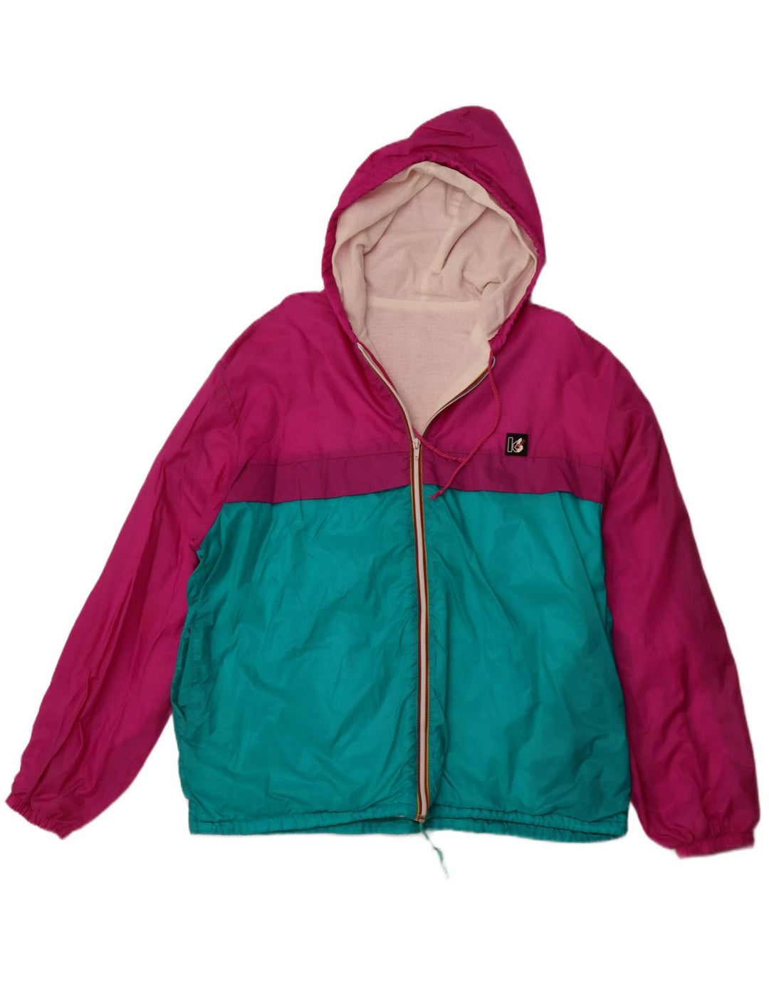 Мужская дождевик VINTAGE с капюшоном UK 42 XL, розовый полиамид с цветными блоками