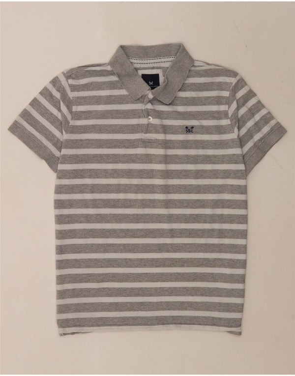 Crew Clothing Мужская рубашка поло с коротким рукавом XL, серая полосатая хлопковая ткань