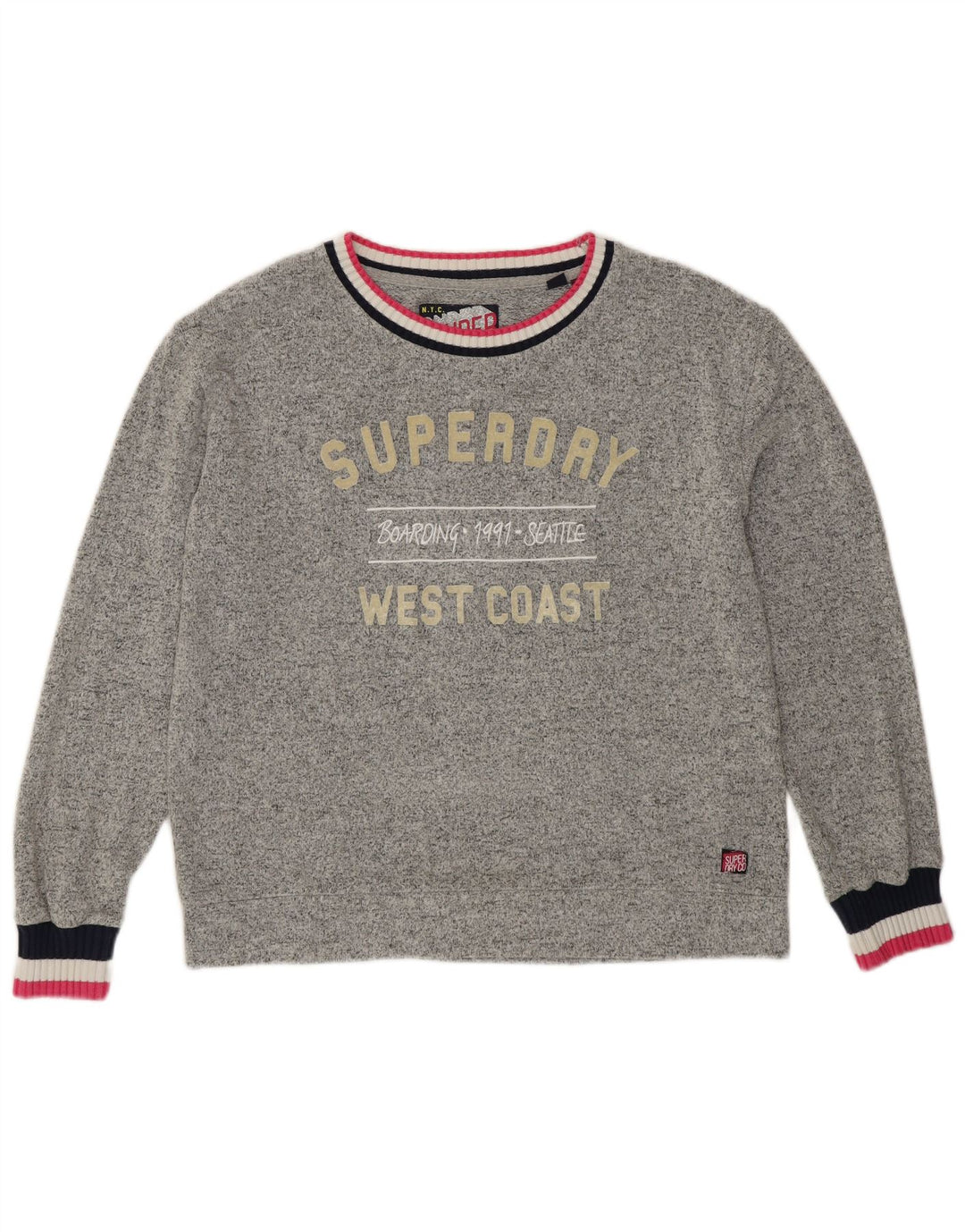 SUPERDRY Женский свитер с рисунком UK 12 Средний Серый Вискоза