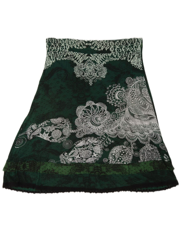 Женская юбка-трапеция с рисунком Desigual, средний W28, зеленая вискоза с пейсли