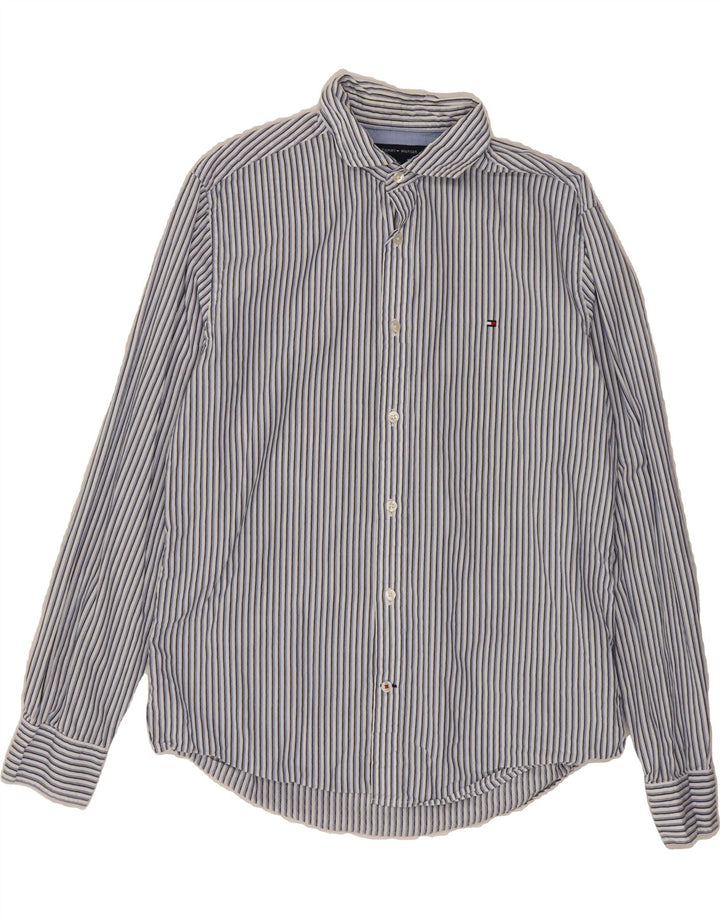 TOMMY HILFIGER Mens Shirt Medium Blue Striped Cotton Vintage Tommy Hilfiger and Second-Hand Tommy Hilfiger from Messina Hembry 