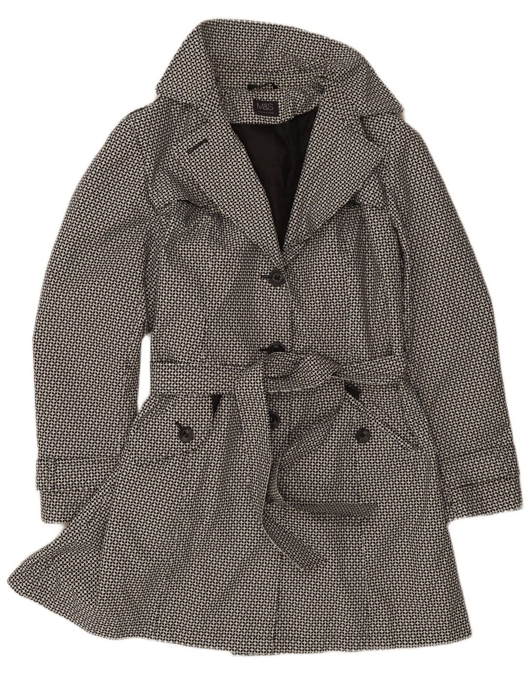 Женский тренч Marks & Spencer UK 18 XL, черный полиэстер с геометрическим рисунком
