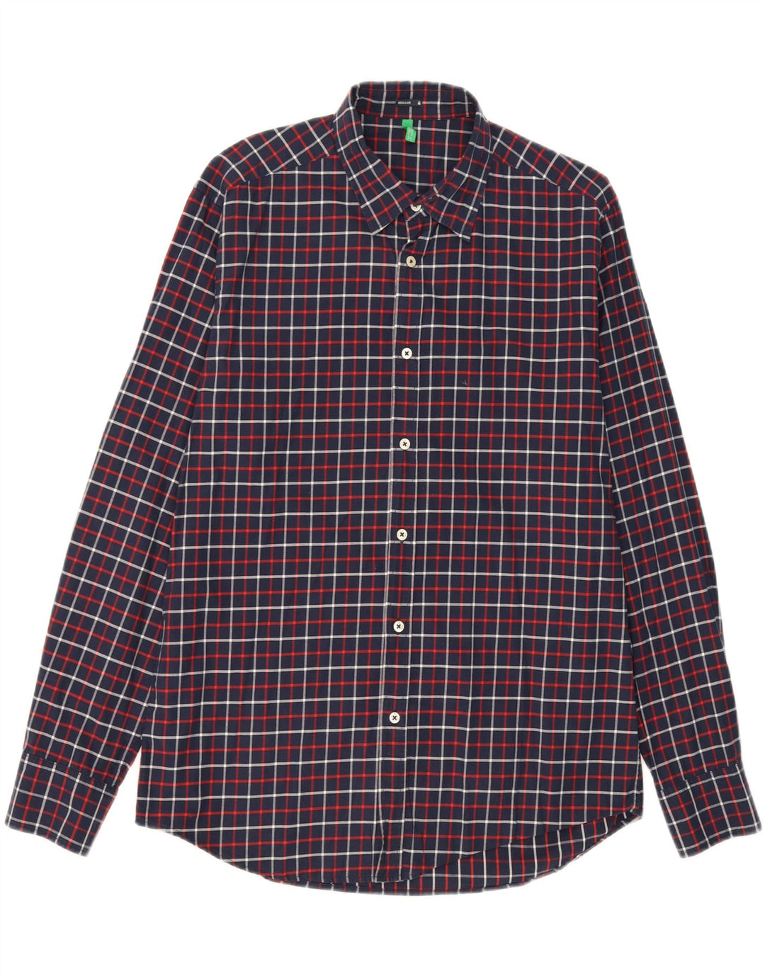 BENETTON Mens Regular Fit Shirt XL Navy Blue Check Cotton