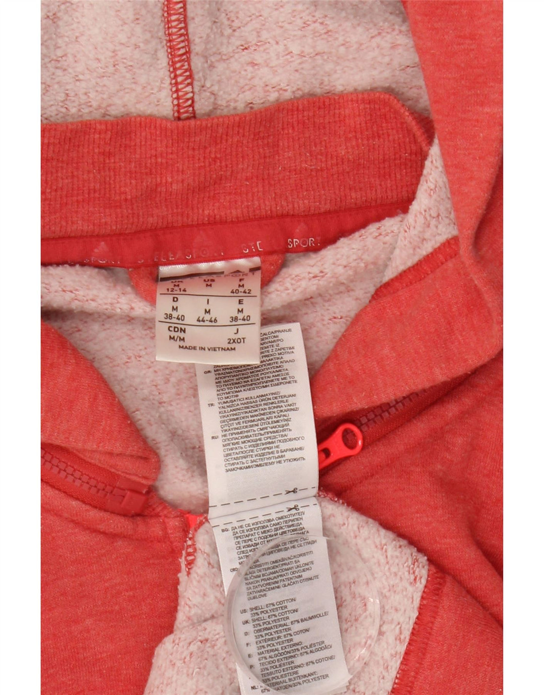 ADIDAS Женский свободный свитер с капюшоном на молнии UK 12/14 Средне-розовый хлопок