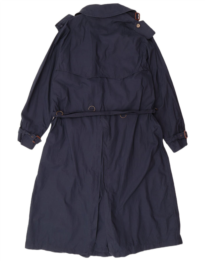 VINTAGE Womens Trench Coat UK 14 Medium Navy Blue