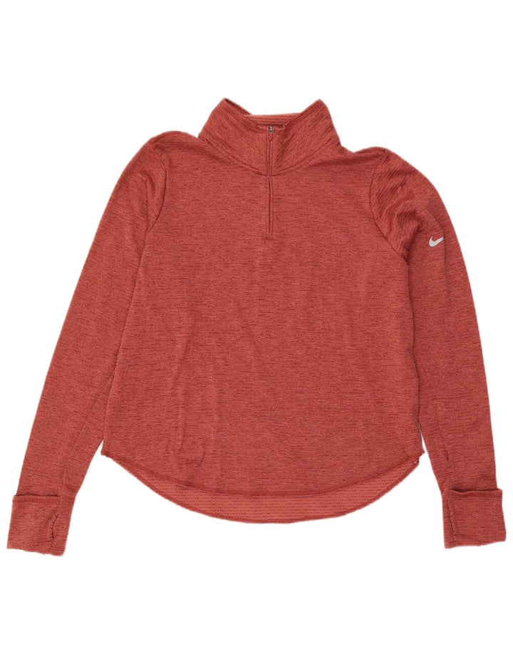 Женский спортивный костюм-пуловер с воротником на молнии Nike Dri Fit UK 16, большой красный в крапинку
