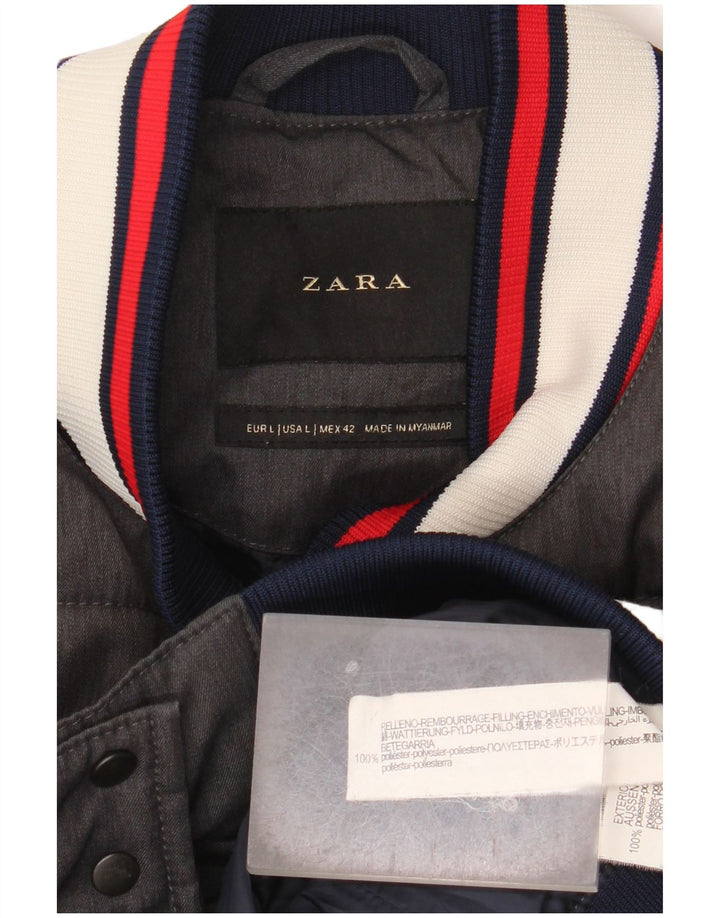 Мужская стеганая куртка Zara UK 40, большая серая, полиэстер