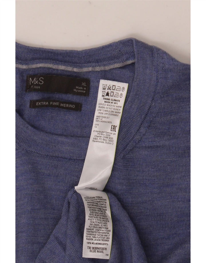 Мужской джемпер с круглым вырезом Marks & Spencer XL, синий из мериносовой шерсти