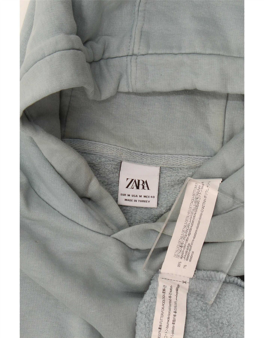 Мужской джемпер с капюшоном Zara среднего синего цвета, хлопок