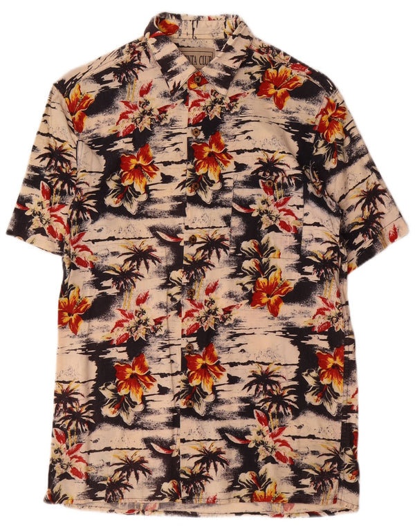 Vintage Boys Short Sleeve Shirt 12-13 Years Large Beige Floral Hawaiian