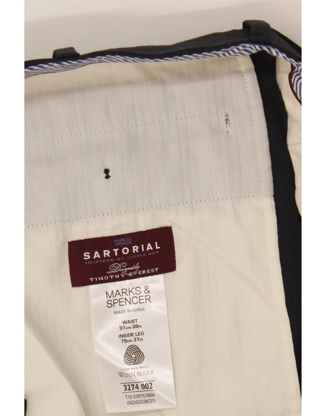 Мужские прямые костюмные брюки Marks & Spencer W38 L31 темно-синие, шерсть