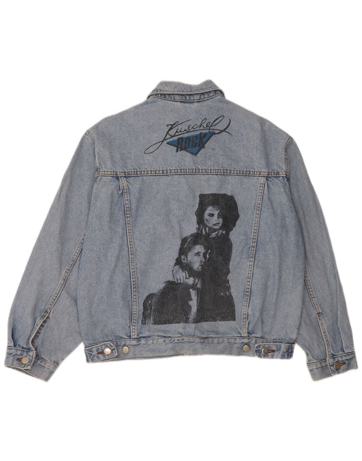 Мужская джинсовая куртка VINTAGE с графическим рисунком, Великобритания, маленький размер 36/38, синий хлопок