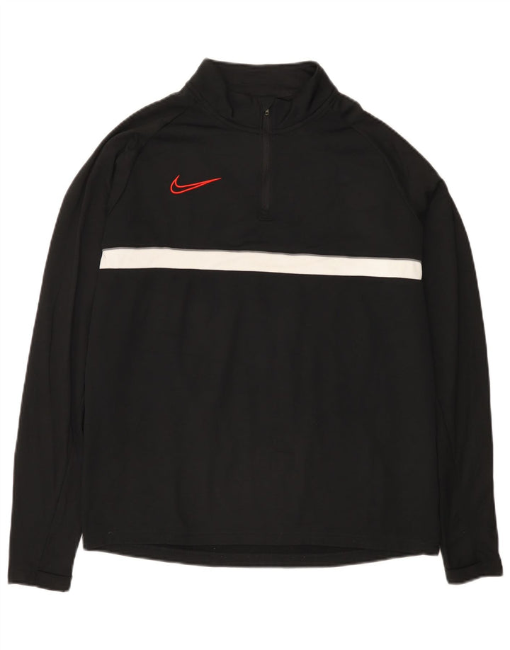 Мужской пуловер с воротником на молнии Nike Dri Fit, спортивный костюм среднего размера, черный с цветными блоками